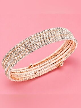 Modern Multi Row Rhinestone Rose Gold  5 Slide Bracelets
